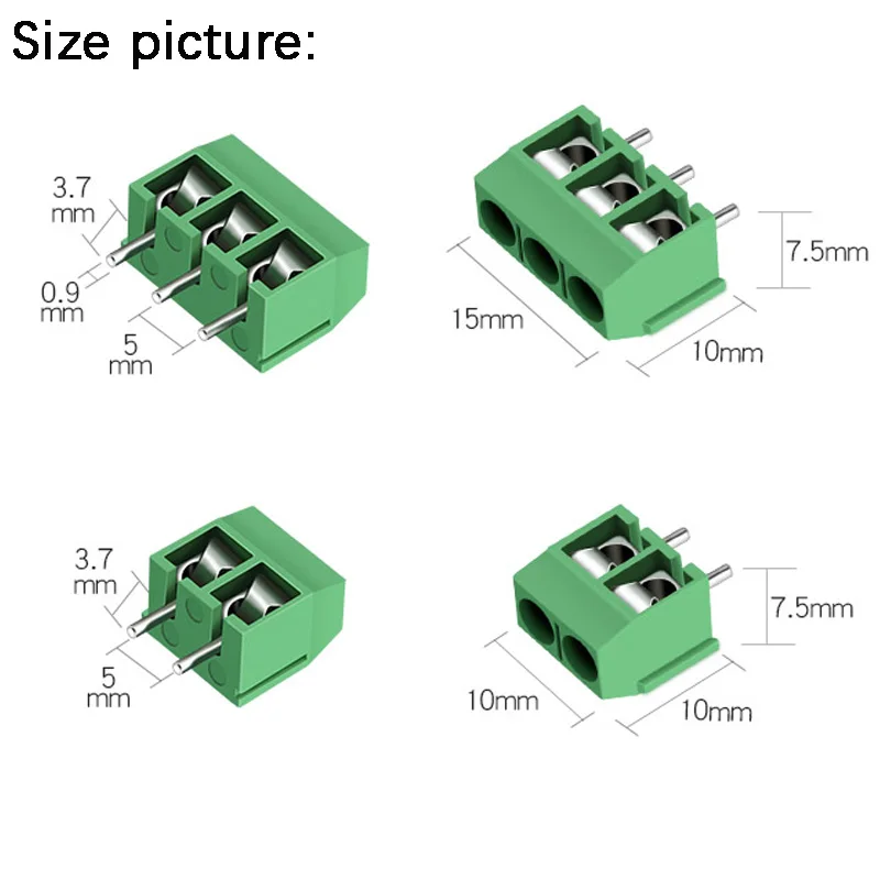 10/20/50Pcs/lot KF301-5.0-2P KF301-3P KF301-4P Pitch 5.0mm Straight Pin 2P 3P  Screw PCB Terminal Block Connector Blue Green