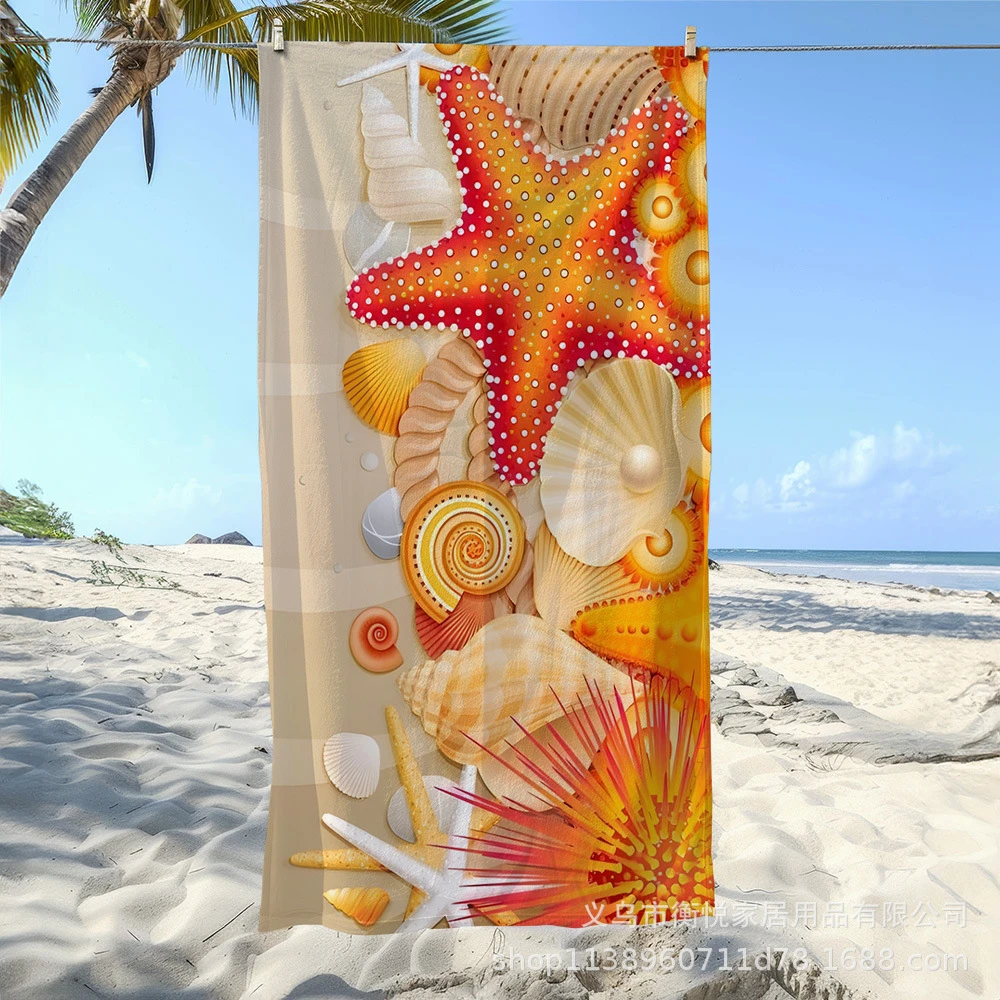 Light Water Starfish Seashell Realistic Print Beach Towel,absorbent for beach parties,yacht trips,garden outdoor casual leisure