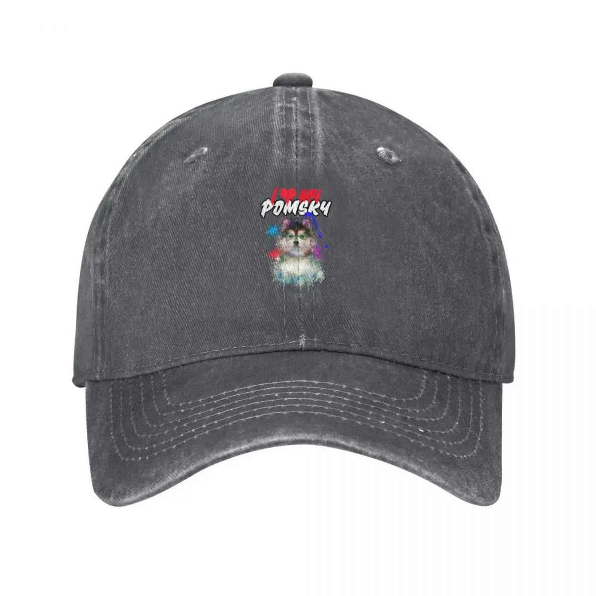 Gorra de béisbol con diseño de arte Splash de I Love My Pomsky Dog Lovers, gorra personalizada negra para mujeres y hombres