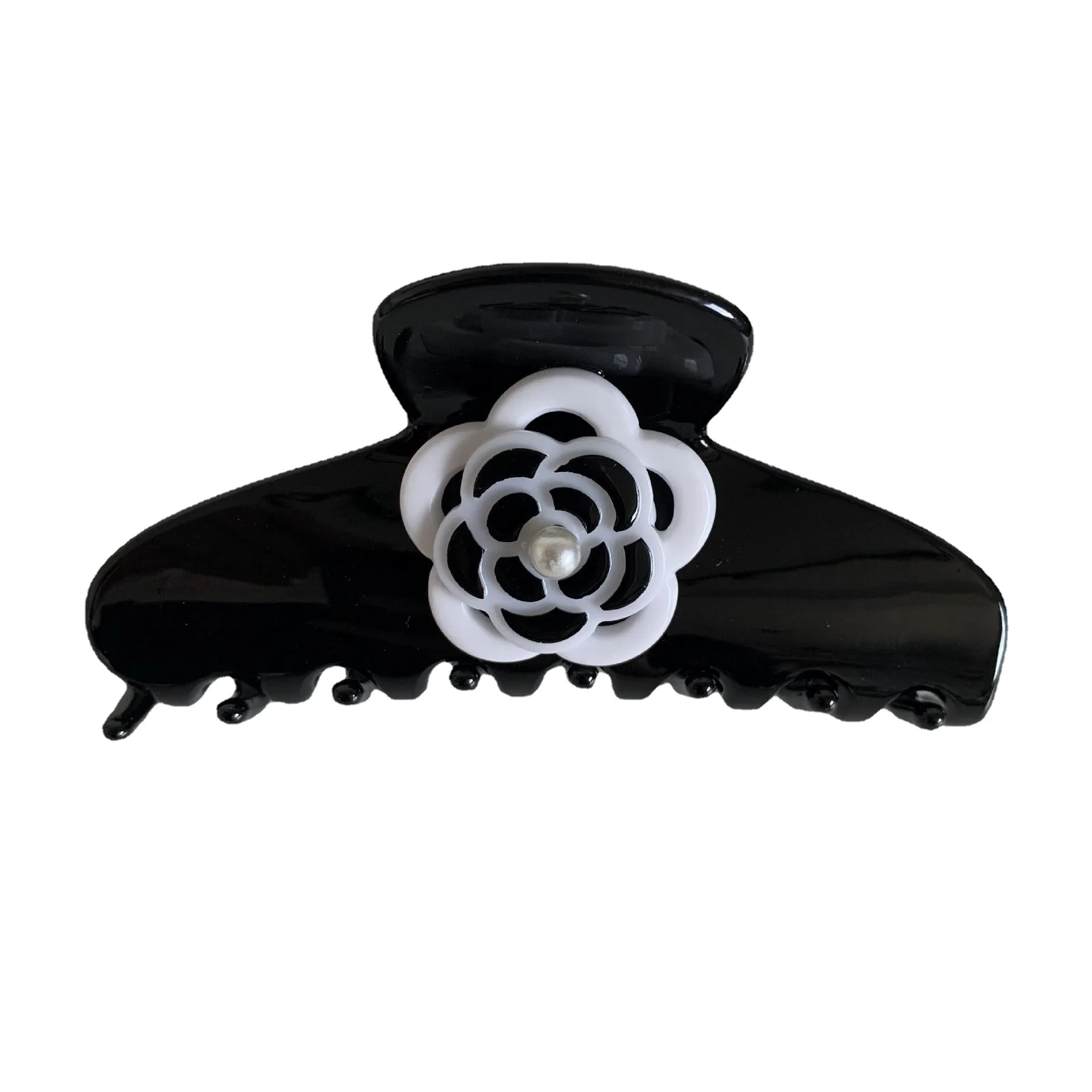 Ins Hot Sell Creative Flower Pattern Black White Acetate Hair Claw Clips Retro Flower Comb Mirror Scrunchines Hair Accessories