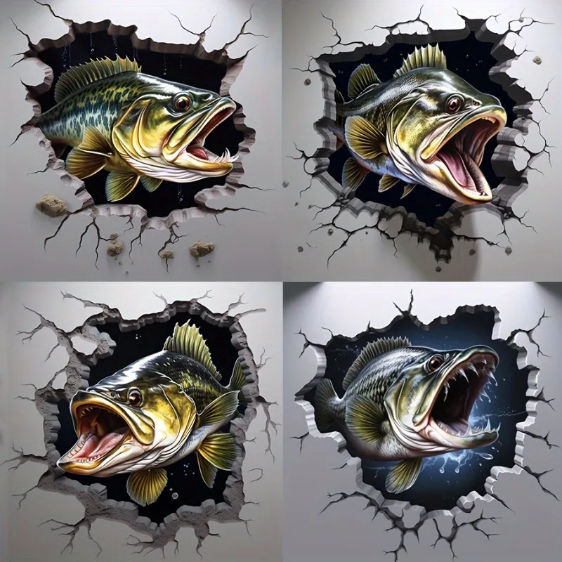 

Bass Fishing Car Stickers Auto Window DIY Vehicle Body Styling Boat Cooler Packs Decals for Guy Funny Memes Vinyl Race Stickers