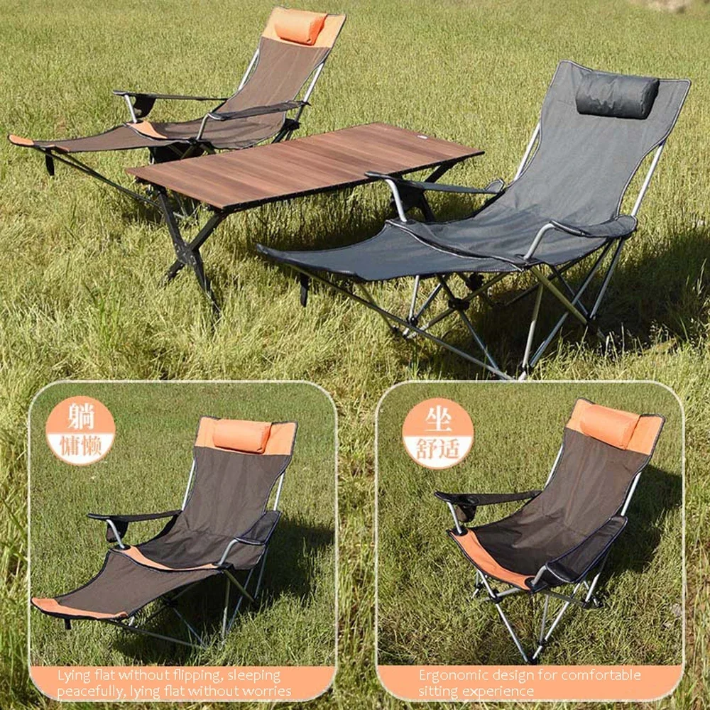 Outdoor Folding Camp Chair Backrest With Footrest Portable Bed Nap Chair For Camping Fishing Foldable Beach Lounge Chair