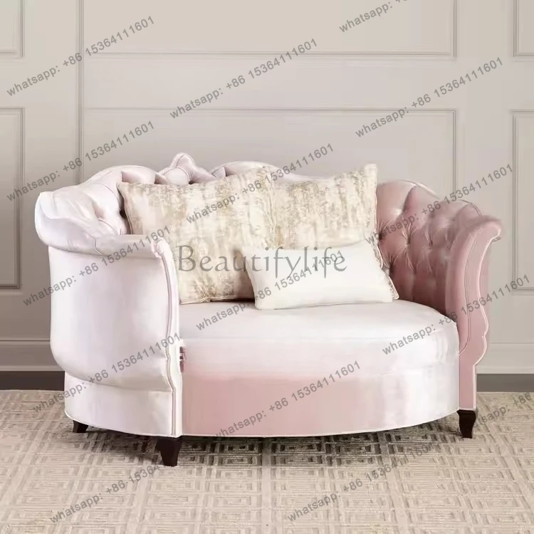 Nordic light luxury casual fabric small sofa French buckle round single sofa