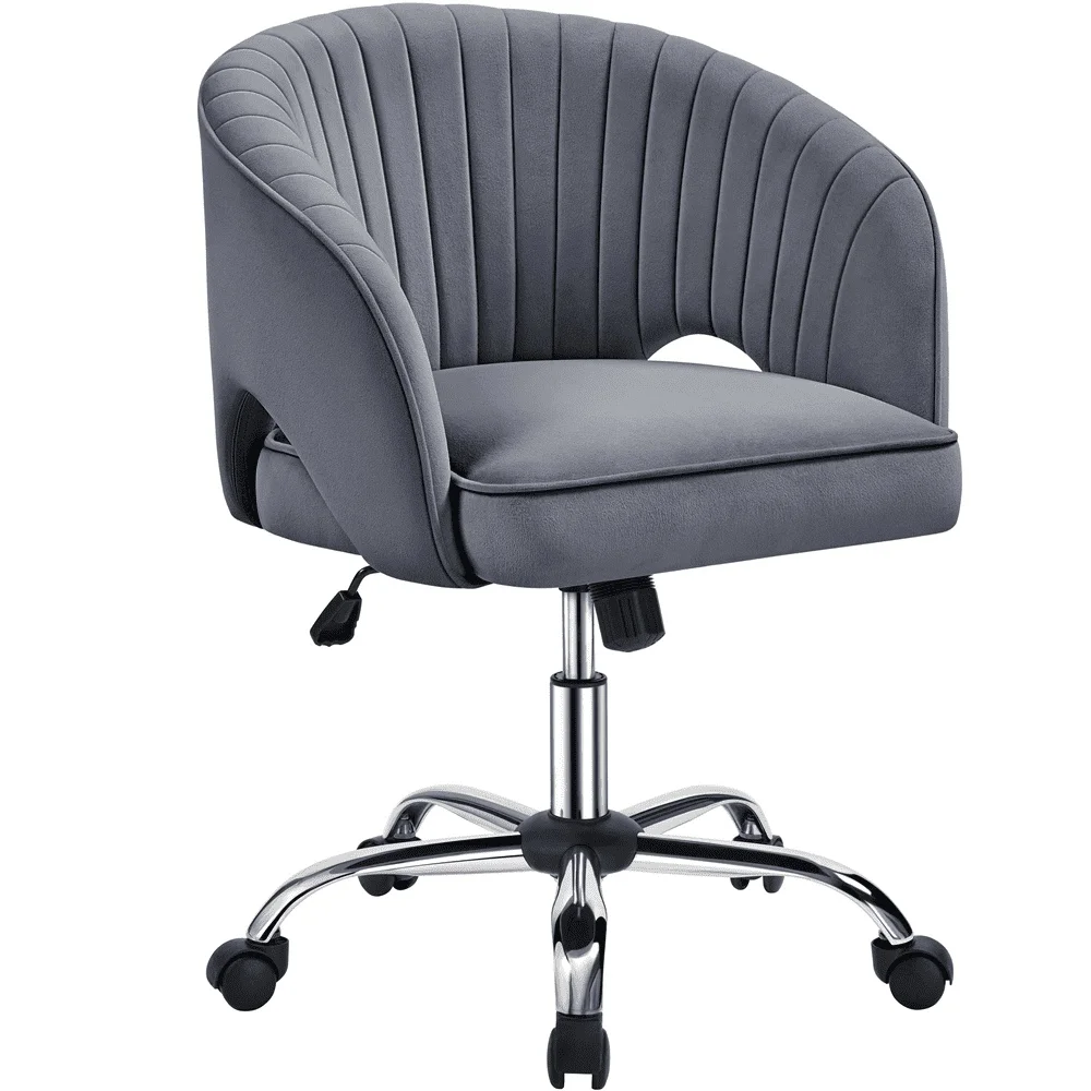 

Adjustable Velvet Office Chair with Barrel Back 360° Swivel Comfortable Foam Padded Seat Rocking Mode Home Office Study