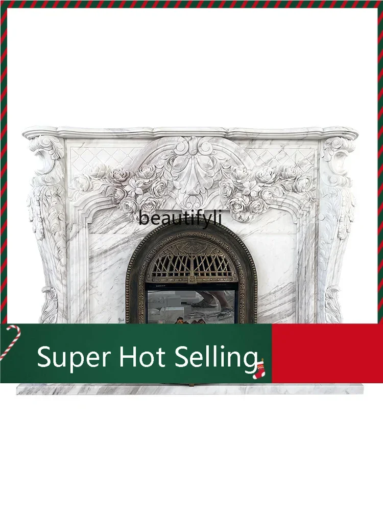 

D071 Marble fireplace French light luxury carved porch cabinet jazz white stone fireplace