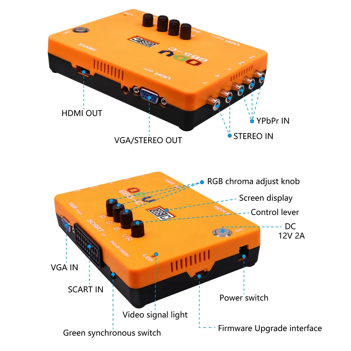 ODV-GBS-C AIO OSSC Control RGBS/YPBPR/RGBHV to VGA/HDMI-Compatible Low Resolution Video Converter Adapter-US Plug Z