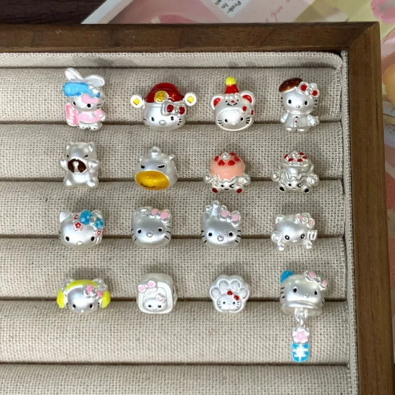 

Sanrio peripheral model accessories bracelet pendant 999 sterling silver Hello Kitty peripheral diy jewelry accessories