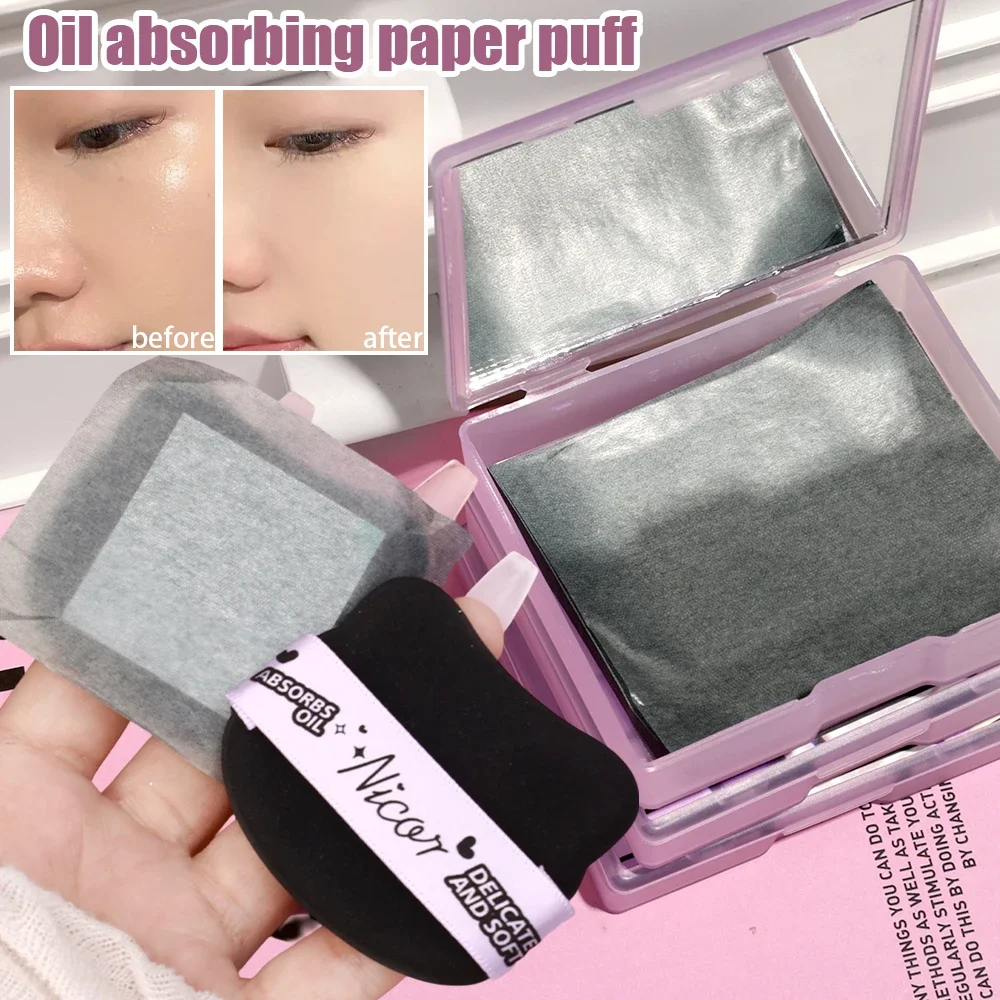 Face Oil Blotting Paper with Makeup Puff 100pcs Matting Face Wipes Oil Control Sheets Oil-absorbing Face Cleaning Makeup Tools