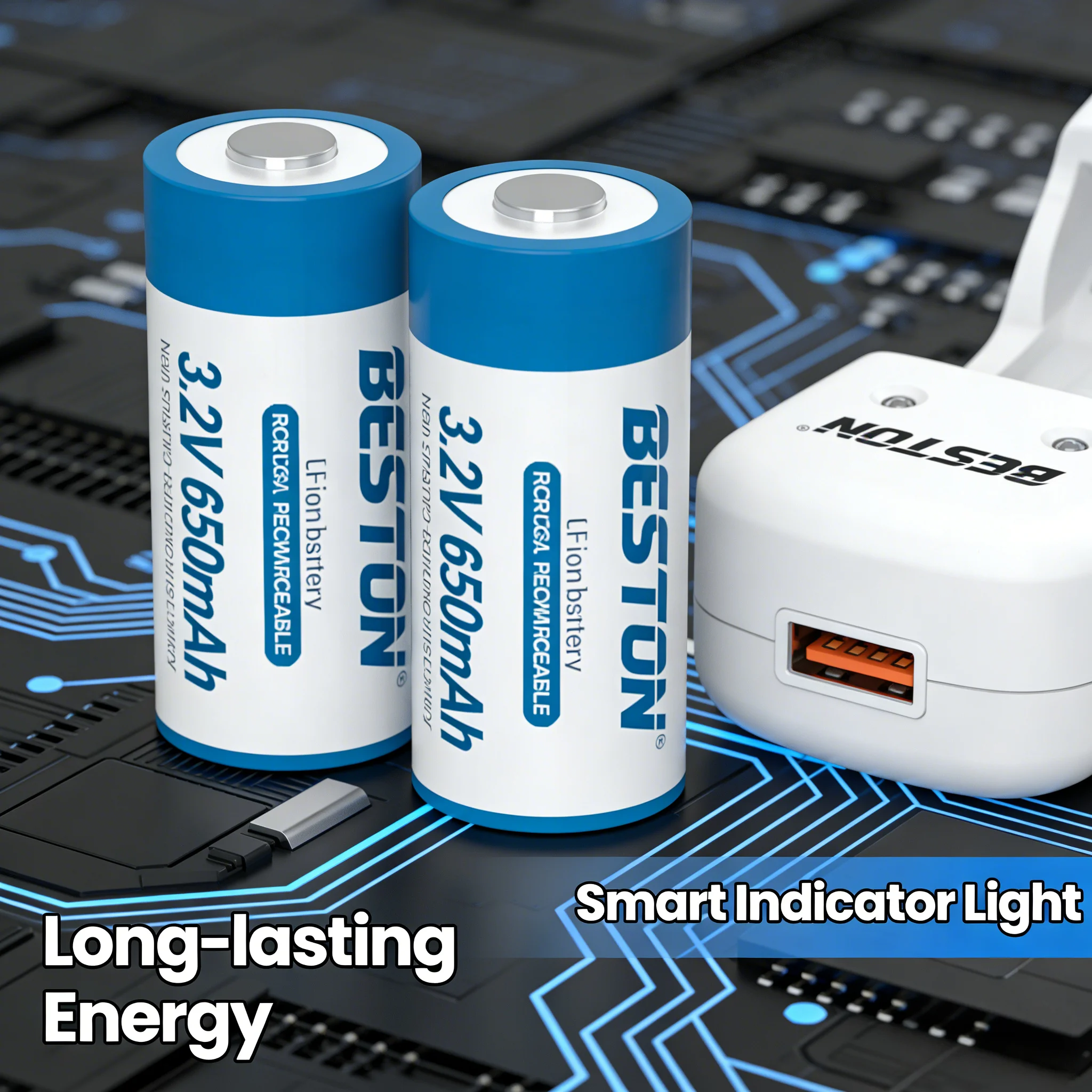 

3.2V 650mAh RCR123A Rechargeable Li-ion Battery with Charger - Protected Design, Compatible for Flashlight Laser Torch Power