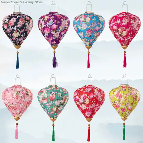 12/14 inch Classic Palace Lantern Vietnam Mid-autumn Silk Cloth Lantern New Year Chinese Spring Festival Party Hanging Decor