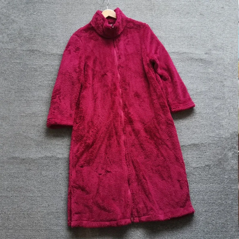 

Women's Long Bathrobe Nightgown Loungewear Autumn Winter Thickened Robe Coral Velvet Zipper Nightdress Bath robe women