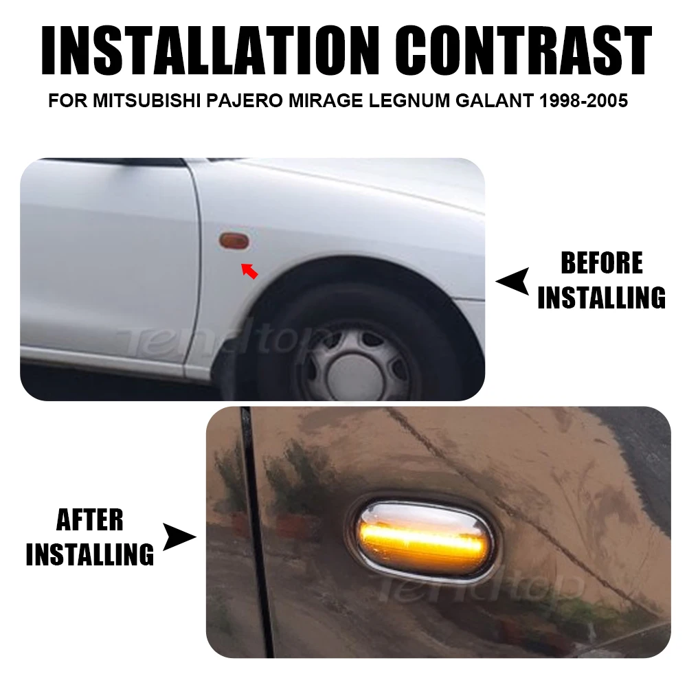 2x Dynamic Amber LED Turn Signal Lamp Side Marker Light For Mitsubishi Lancer Pajero Mirag Galant 1998 -2005