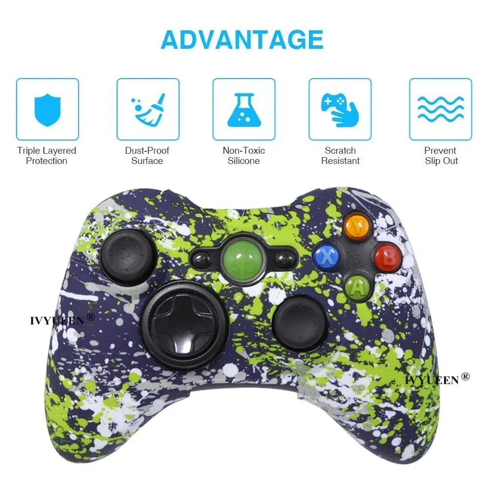 IVYUEEN 마이크로소프트 XBox 360 XBox360 컨트롤러용 실리콘 고무 케이스 보호 커버, 스킨 엄지 그립 캡, 게임 액세서리