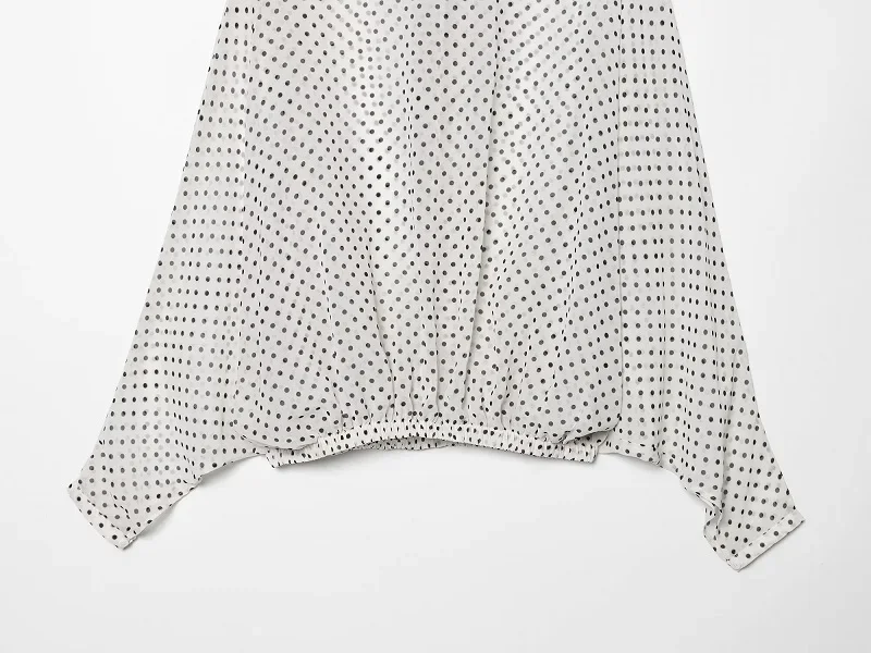 MUJER Polka Dot Blusen Damen Halbtransparente Blusen und Röcke Set Urlaubs-Strand-Tops für Frauen Langarm Casual Blusen – Detail 8