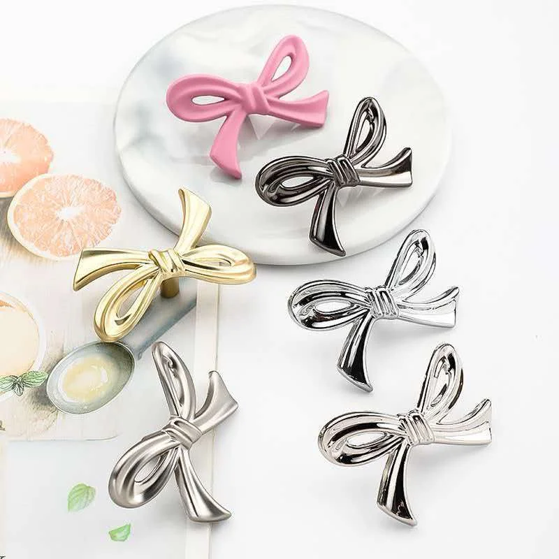 3pcs Nordic Bow Handle Closet Bowknot Pull Elegant Pink Drawer Knob Cabinet Door Cupboard Wardrobe Handles For Furniture Pulls