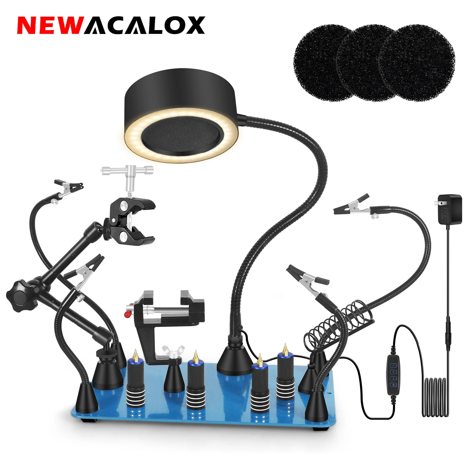 NEWACALOX Soldering Smoke Exhaust Fan Rework Welding Repair Workbench Heat Gun Holder Soldering Third Hand Helping Hands Tool