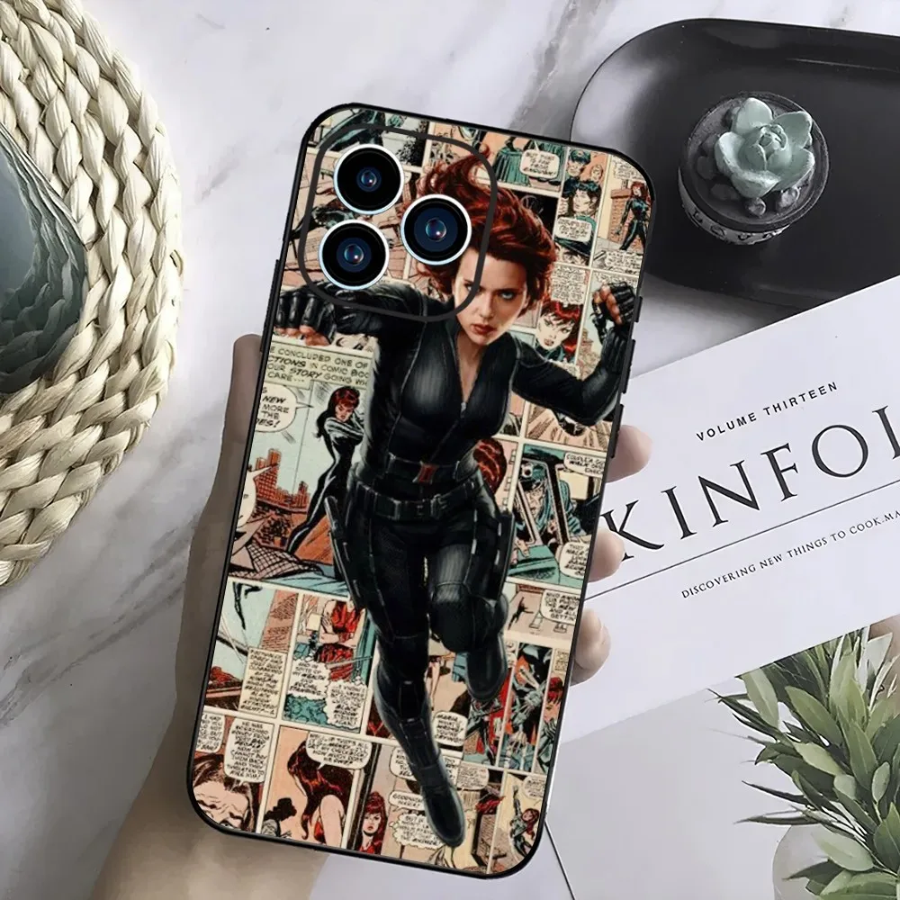 MINISO DISNEY Black Widow Phone Case For Samsung Galaxy S24 S23 S22 S21 S20 FE S10 S9 S10E Plus Ultra Lite 5G Black Phone Case