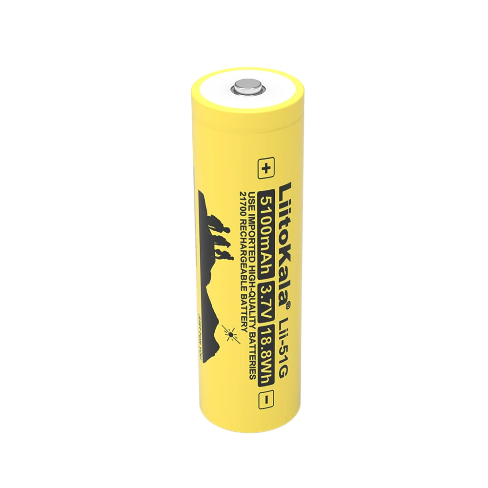 LiitoKala Lii-51G 21700 3.7V 5100mAh Lithium ion Battery for Flashlight batteries+Pointed tip Grade A