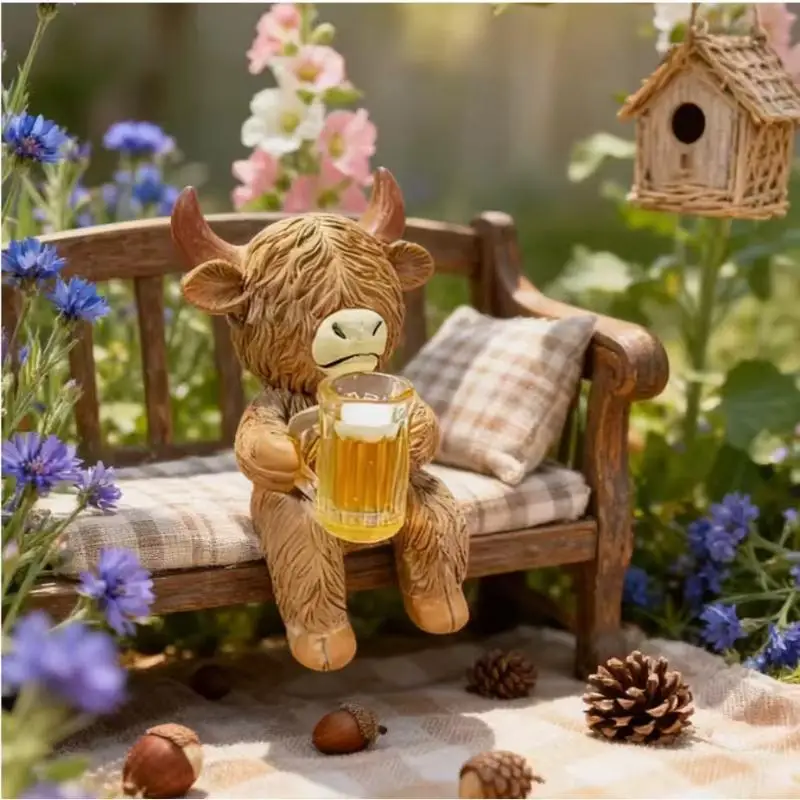 1Pcs Funny Drinking Cattle Resin Weather-resistant Pot Hugger Cow Figurines For Yard Porch Balcony Outdoors Home Farmhouse