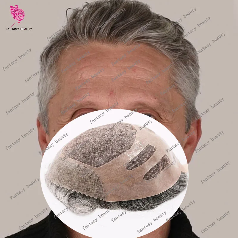 

#1B50 #1B80 Grey Brown 100% Human Hair Durable Breathable Sale Hairpiece Man Toupee Bond Hair Unit & NPU System Replacement