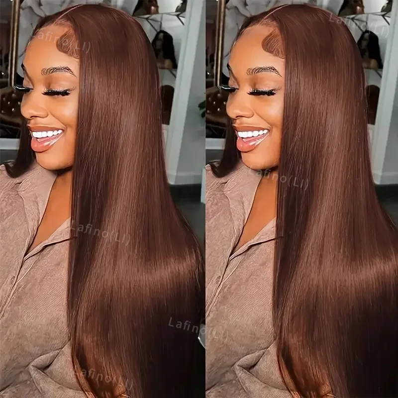 Chocolate Brown 13x6 Hd Lace Frontal Wig 100% Human Hair Pre Plucked 34Inch Straight Brown 13x4 Lace Front Human Hair Wigs