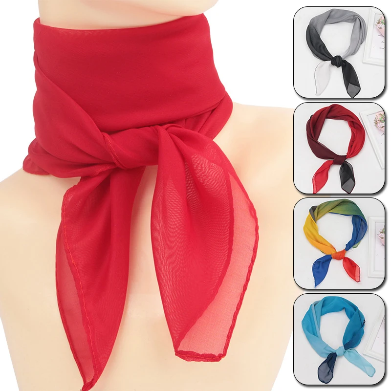 

Fashion Solid Color Organza Silk Square Scarf For Women Elegant Chiffon Neckerchief Hair Tie Band Sunscreen Neck Wrap Scarves