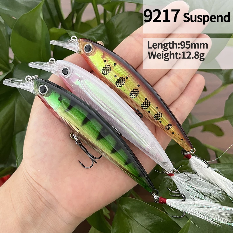 13g 95mm Przynęty Wędkarskie Suspending Minnow Pesca Wobler Laser Sztuczna Twarda Przynęta Pstrąg Karp Swimbait Jerkbait Akcesoria Wędkarskie