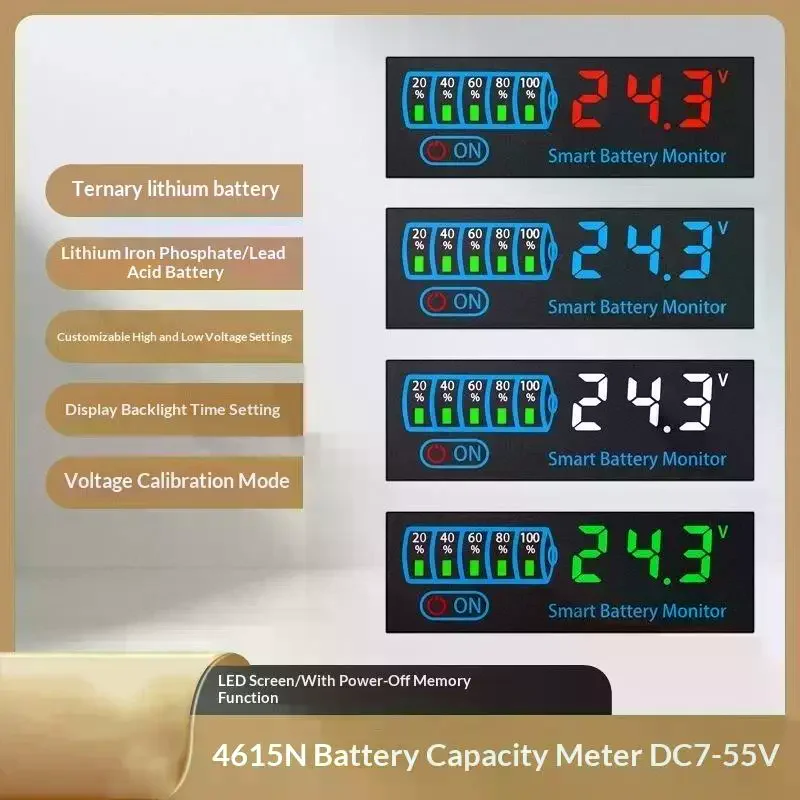 Smart Battery Monitor DC 7 To 55V LED Display Power Off Memory Fit For Lithium Lead Acid Batteries Car RV Boat Solar Projects