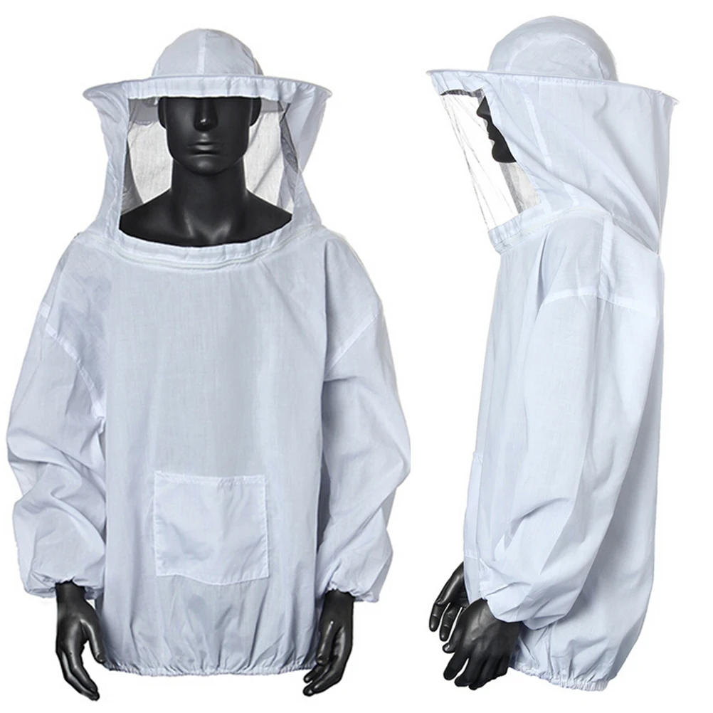 1PCS Professional White Protective Cotton Beekeeping Jacket Veil Dress With Hat Suit Beekeeper Equipment Unisex