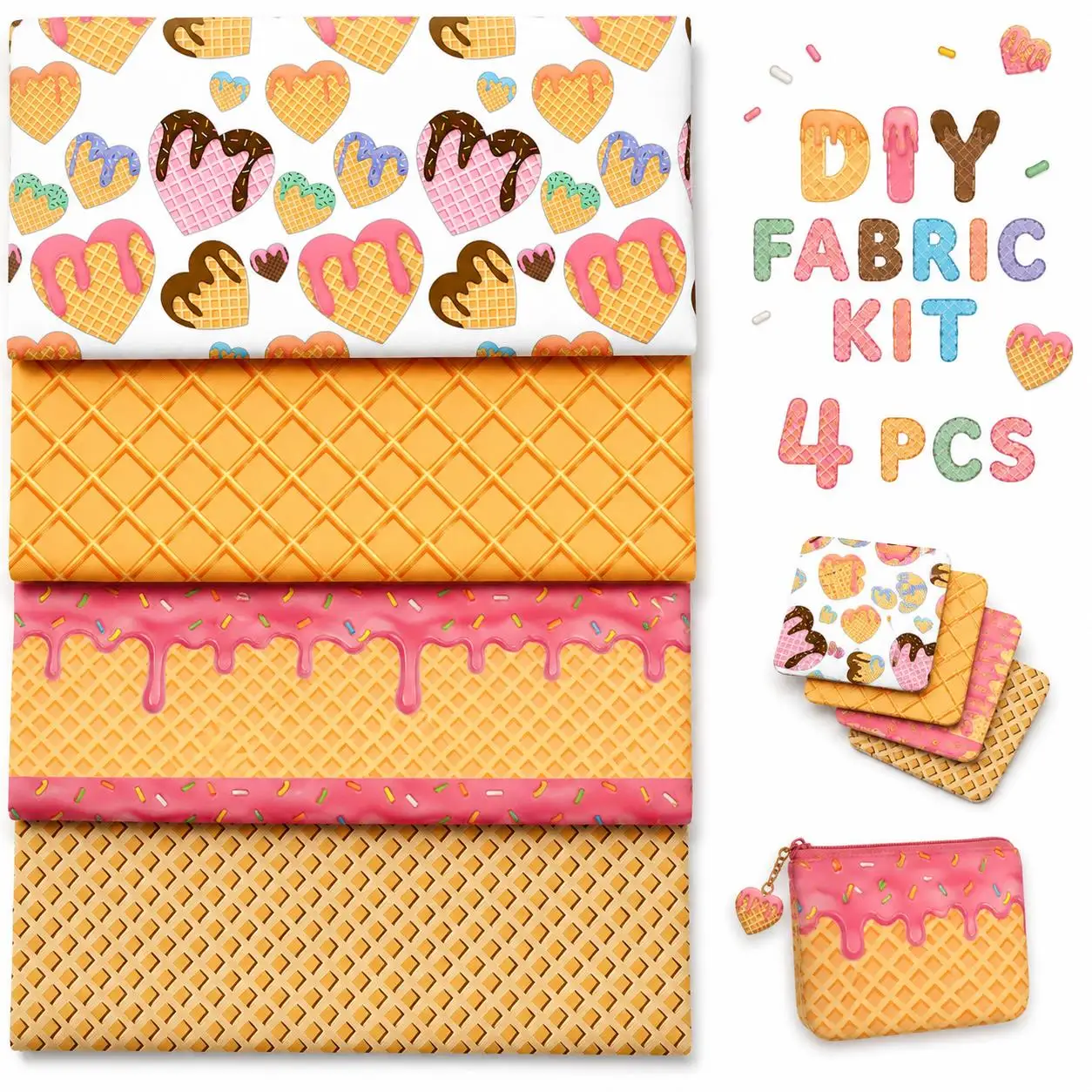 Pre-cut 4pcs/Set 7.87x7.87inch Donuts Waffles Fat Quarter Bundles 100% Polyester Craft Fabric Pre-Cut Squares Sheets