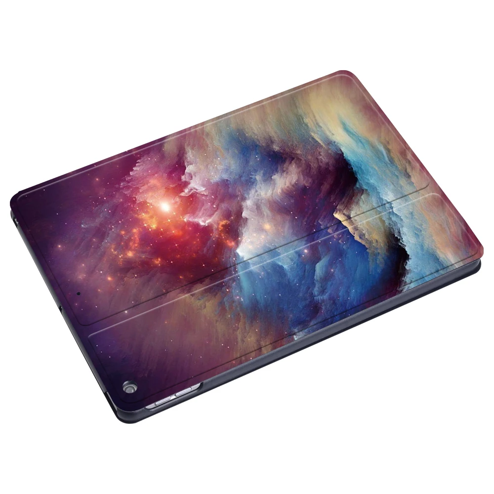 Capa para tablet dobrável para apple ipad 10.2 polegada 9th geração 2021 padrão de espaço impresso flip suporte escudo capa + stylus livre