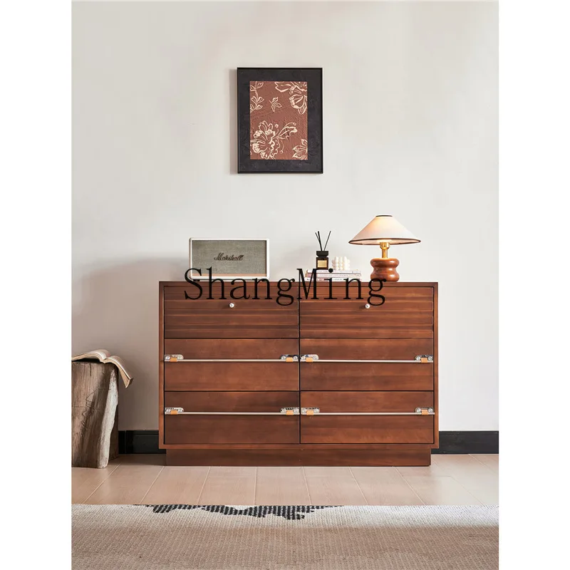 

SM medieval style solid wood chest of drawers stainless steel handle handle antique sideboard against the wall solid wood