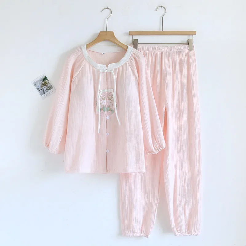 

Cotton Pajamas For Sleeping Woman Sleepwear Home Wear 2 Pieces With Chest Pads Nighty Set Women's Summer Suit Pijama