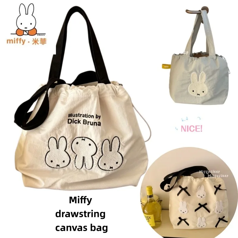 

Miffy canvas tote bag with embroidery, large capacity shoulder bag for commuting, fits iPad
