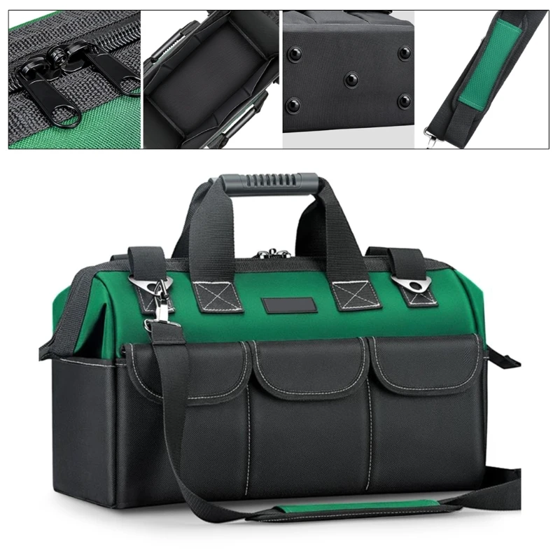 Bolsa herramientas multiusos, organizador con correa hombro ajustable, solución almacenamiento con boca apertura