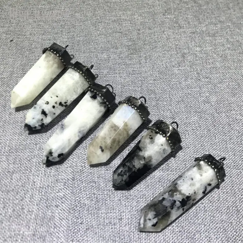Massive Moonstone Crystal Necklace Pendant Gemstone Tower Pendulum Talisman Goth Witch Boho Festival Cosplay Jewelry