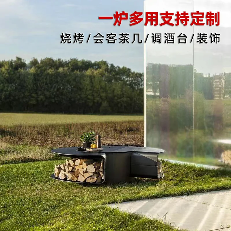 Outdoor wood-burning fireplace European-style homestay furniture Dining Garden bonfire basin Garden barbecue table heating oven