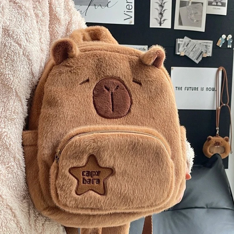 كابيبارا حقيبة ظهر قطيفة Kawaii موضة بلوشي دمية الفراء حقيبة الأطفال حقيبة كتف حقيبة صغيرة حقائب هدايا لصديقتك #1