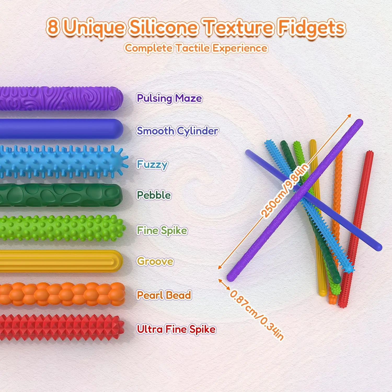 8pcs EDC Fidget Sensory Sticks toys, Worry Balls Autism Calming Anxiety Relief Stress Sensory Toy, Christmas gifts