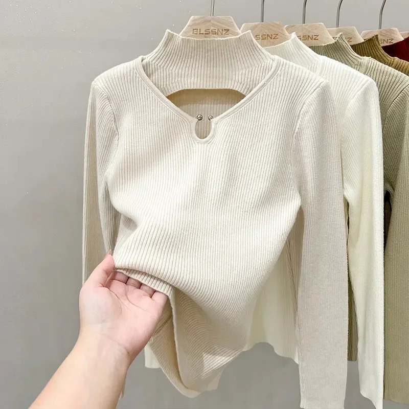 2024 New Autumn Pullover Sweater Women Fashion Half Turtleneck Knitted Female Jumper Long Sleeve Winter Black Soft Elastic Blous