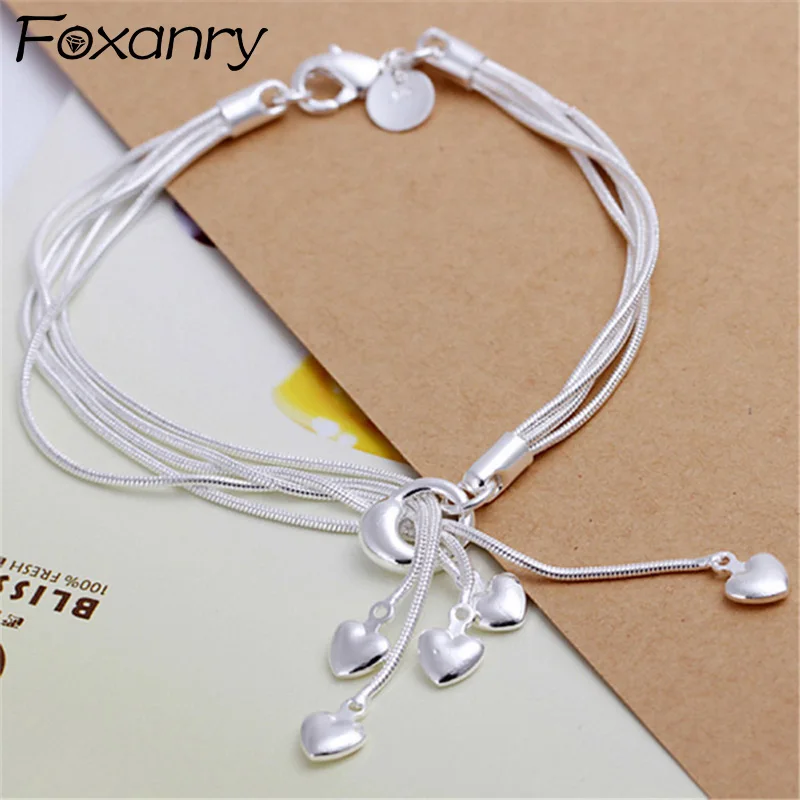 Foxanry Love Heart Tassel Multilayer Bracelet For Women Girl Fashion Creative Temperament Elegant Sweet Anniversary Jewelry Gift