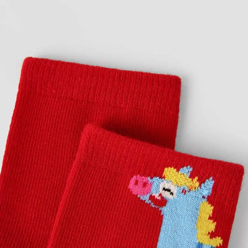 Breathable Chinese Style Kids New Year Socks Cartoon Good Luck Children Red Socks Funny Horse Year Red Socks Children