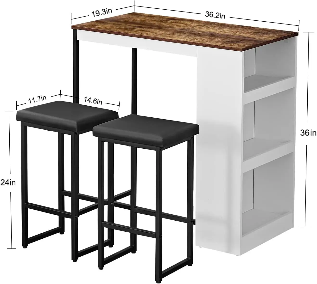 3 Piece Dining Table Set Kitchen Bar Table With Two Stool Storage Shelves Wood Counter Height Table Top With Sew Kerf Finish Dining Room Home Wood Color