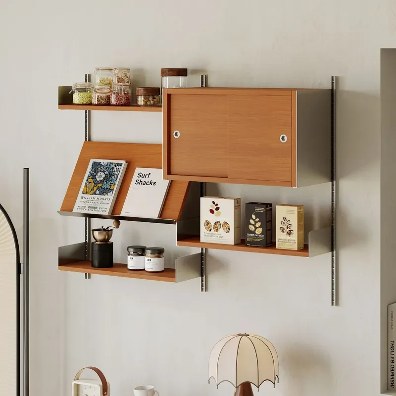Adjustable Wall Mounted Track System Storage Rack for Coffee Corner Upper Wall Hanging Display Shelf Free Combination