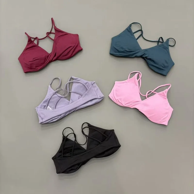 HISTELLO Vision Sports Bra  Women Cross Back Thin Strap Removable Pads Seamless Quick Dry Yoga Gym Workout Fitness Bralette