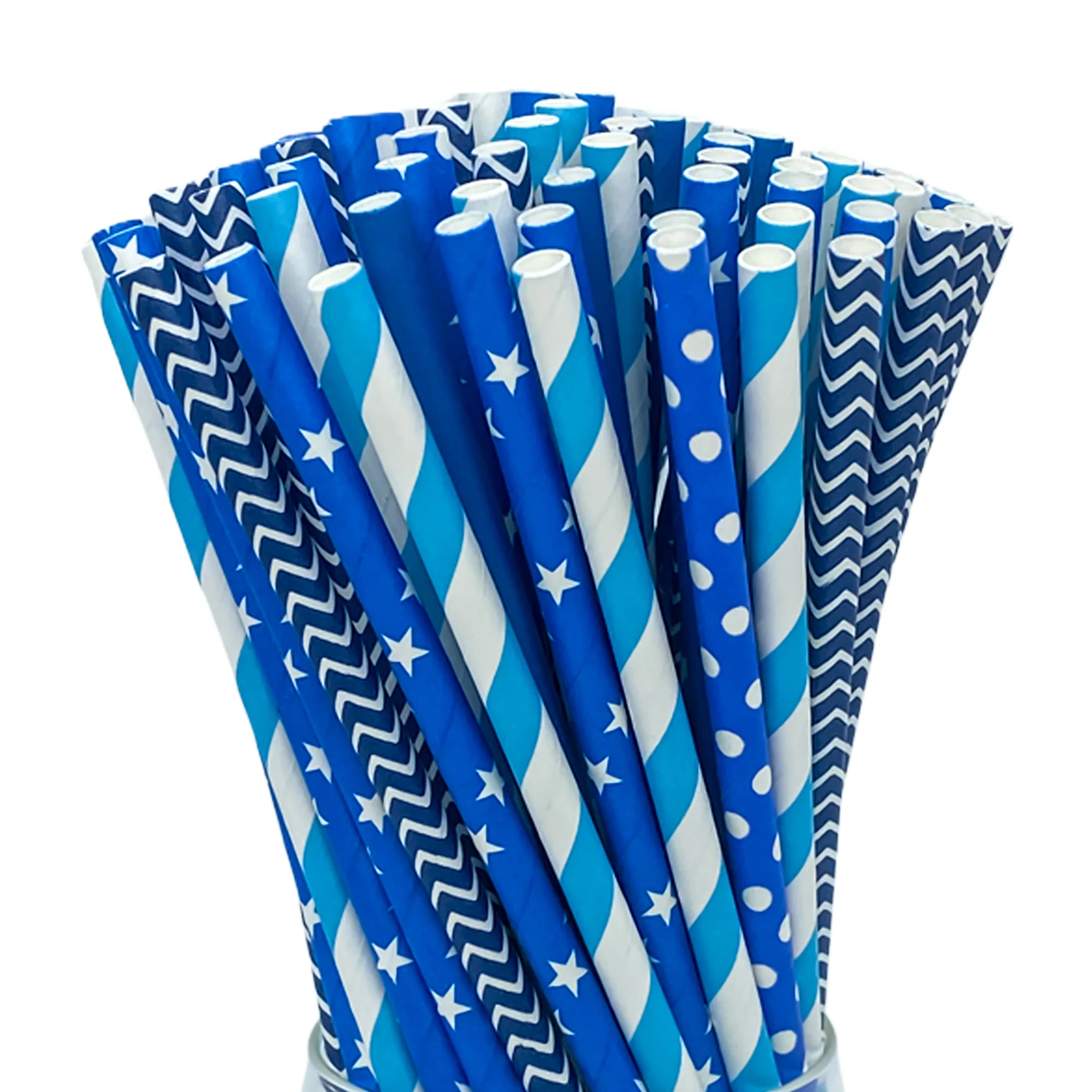 100 pajitas de papel azul mezcladas, perfectas para fiestas, tiendas de té de burbujas, etc.