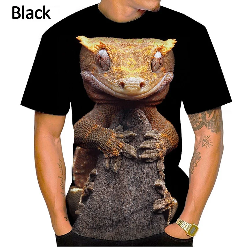 New Men's T-shirt Funny Crested Leopard Gecko 3D Printing Casual Fashion Summer Animal Lizard Print Unisex Short Sleeve Tops