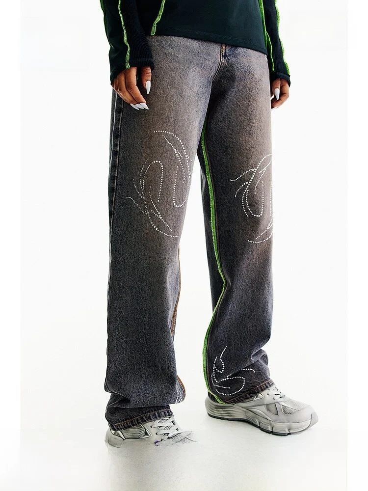 

H&M Women's Loose Jeans Cotton 00% Normal Thin mid Waist Long Pants Spring Season Faionable Casual Wear