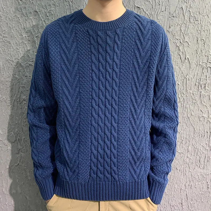 

Men's Thick Cable Knit Crew Neck Sweater Autumn Winter Casual Daily Wear Pullover Solid Color Hand Knitted Regular Sleeve Design