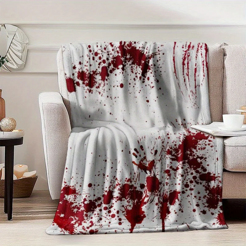 Halloween Blood Splatter Handprint Pattern Flannel Throw Blanket, Soft Plush Blanket for Sofa Bed Travel Indoor Theme Party